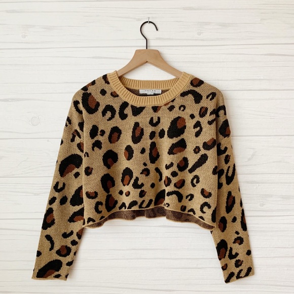 Sweaters - Leopard Print Cropped Sweater